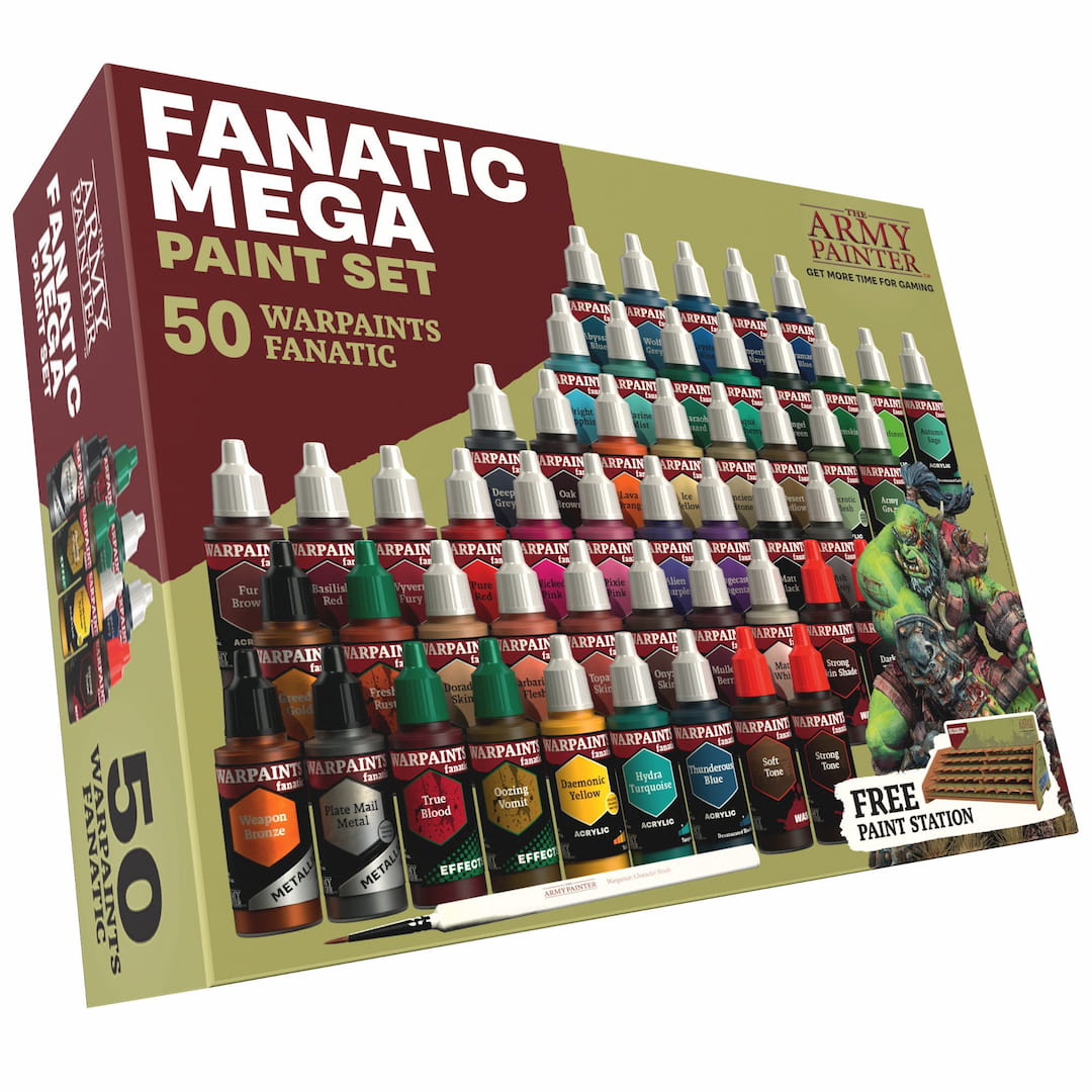 Box of Fanatic Mega Paint Set with 50 warpaints and Army Painter branding.
